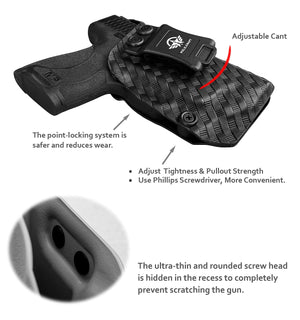 M&P Shield 9mm Holster, Carbon Fiber Kydex Holster Custom Fit: Smith & Wesson M&P Shield 9mm/.40 S&W - With Integrated Laser - Inside Waistband Concealed Carry - Cover Mag-Button, Widened Entrance, No Wear, No Jitter (Black)