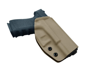 Kydex OWB Holster Fit Glock 19 19x / Glock 23 25 32 / Glock 17 22 31 Glock 26 27 30s (Gen 1-5) CZ P10 Pistol Case Waistband Outside Carry 1.5-2 Inch Belt Clip - Adj. Width Height Cant - Entrance Widen - Tan - PoLe.Craft Holster & Knives