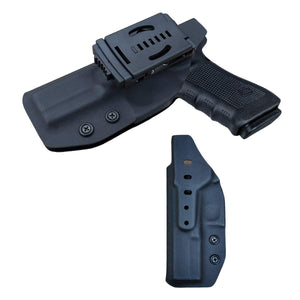 Kydex OWB Holster Fit: Glock 17 22 31 / Glock 19 19x / Glock 23 25 32 / Glock 26 27 30s (Gen 1-5) CZ P10 Pistol Case Waistband Outside Carry 1.5-2 Inch Belt Clip - Black - PoLe.Craft Holster & Knives