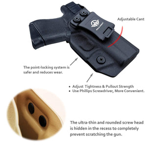PoLe.Craft IWB Kydex Holster Custom Fit: Glock43 / Glock 43X (Gen 1-5) Pistol - Inside Waistband Concealed Carry - Cover Mag-Button, Widened Entrance, No Wear, No Jitter - Black - PoLe.Craft Holster & Knives