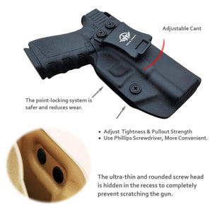 IWB Kydex Holster for Glock19 / 19X / Glock 23 / Glock 25 / Glock 32 / Glock 45 (Gen 3 4 5) - Glock 19 Holster IWB- Inside Waistband Carry Concealed - Cover Mag-Button - Widened Entrance - No Wear, No Jitter - Black - PoLe.Craft Holster & Knives