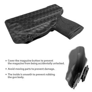 M&P Shield 9mm Holster, Carbon Fiber Kydex Holster Custom Fit: Smith & Wesson M&P Shield 9mm/.40 S&W - With Integrated Laser - Inside Waistband Concealed Carry - Cover Mag-Button, Widened Entrance, No Wear, No Jitter (Black)