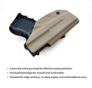 Kydex IWB Holster Custom Fits: Glock 26 / Glock 27 / Glock 33 Pistol Case Inside Waistband Carry Concealed Holster Guns Accessories - Point Touching - No Wear - No Jitter - Tan - PoLe.Craft Holster & Knives