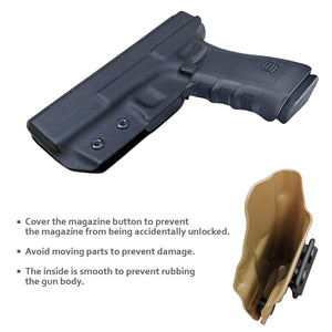 Kydex IWB Holster Custom Fit: Glock17 / Glock 22 / Glock 31 (Gen 3 4 5) Pistol - Inside Waistband Concealed Carry - Adj. Cant Retention - Cover Mag-Buttom - Widened Entrance - No Wear, No Jitter