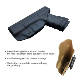 IWB Kydex Holster for Glock19 / 19X / Glock 23 / Glock 25 / Glock 32 / Glock 45 (Gen 3 4 5) - Glock 19 Holster IWB- Inside Waistband Carry Concealed - Cover Mag-Button - Widened Entrance - No Wear, No Jitter - Black - PoLe.Craft Holster & Knives