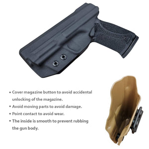 IWB Kydex Holster Custom Fit: Smith & Wesson M&P 9mm M2.0 Full Size 4.25" Pistol - Inside Waistband Concealed Carry - Cover Mag-Button - Widened Entrance - No Wear, No Jitter - Black - PoLe.Craft Holster & Knives