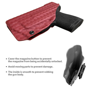 M&P Shield 9mm Holster, Carbon Fiber Kydex Holster Custom Fit: Smith & Wesson M&P Shield 9mm/.40 S&W - With Integrated Laser - Inside Waistband Concealed Carry - Cover Mag-Button, Widened Entrance, No Wear, No Jitter (Red, Right)
