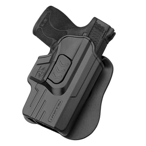 M&P Shield 9mm Holster OWB Paddle Holsters - Fit: Smith & Wesson M&P Shield Plus / M2.0/ M1.0 - 9mm/.40 S&W 3.1" Barrel - No-Laser & Integrated Laser, Outside Waistband Open Carry Polymer Holster with Safety Lock, Angle Adjustable/ 1.5"-2" Belt Adjustable