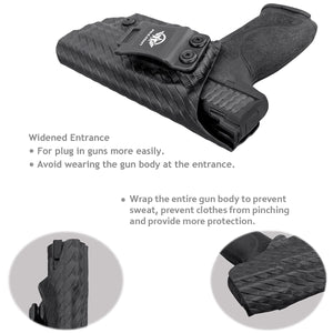 M&P 9mm Holster, M&P 2.0 Holster, Carbon Fiber Kydex Holster IWB Custom Fit: Smith & Wesson M&P 9mm M2.0 4"/4.25" Pistol - Inside Waistband Concealed Carry - Cover Mag-Button - Widened Entrance - No Wear, No Jitter (Black)