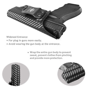 Glock 17 Holster, Carbon Fiber Kydex Holster IWB for Glock17 / Glock 22 / Glock 31 (Gen 3 4 5) Pistol - Inside Waistband Concealed Carry - Cover Mag-Button - Widened Entrance - No Wear, No Jitter