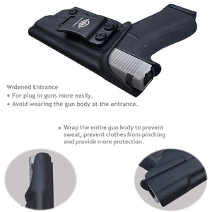 IWB Kydex Holster Custom Fits: Glock 48 Pistol - Inside Waistband Concealed Carry - Cover Mag-Button - Widened Entrance - No Wear, No Jitter