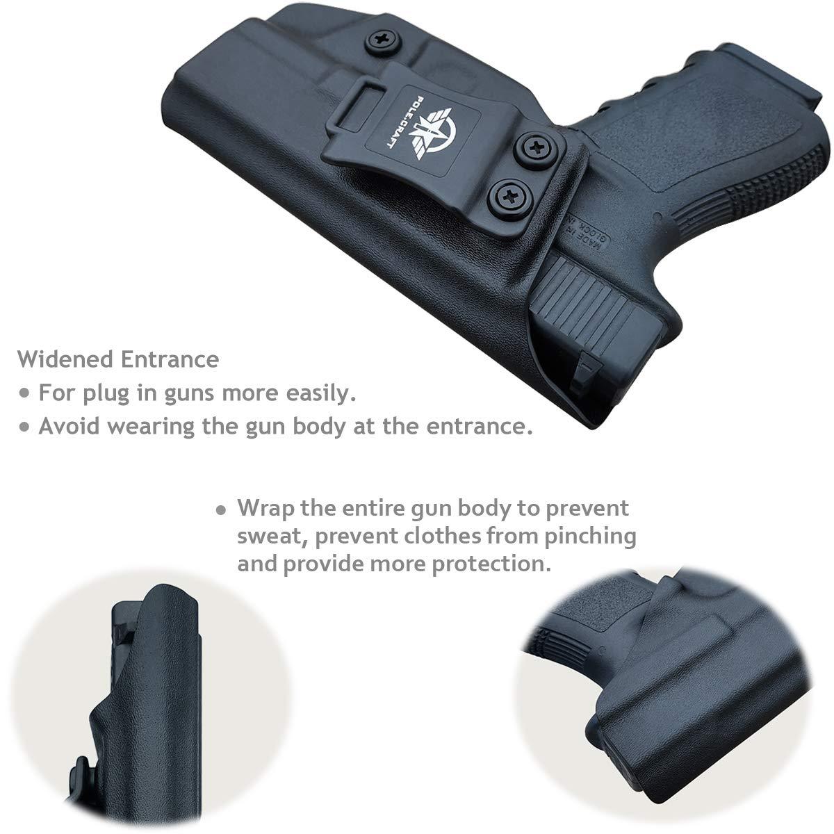 IWB Kydex Holster For: Glock19 / Glock 19X / Glock 23 / Glock 25 / Glock 32  / Glock 45 (Gen 1-5) Pistol - Inside Waistband Concealed Carry - Cover  Mag-Button, Widened Entrance, No Wear, No Jitter – PoLe.Craft Holster