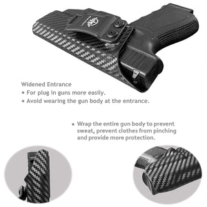 Glock 19 Holster IWB Kydex Carbon Fiber Custom Fit: Glock 19 19X / Glock 23 / Glock 25 / Glock 32 / Glock 45 (Gen 3 4 5) Pistol - Inside Waistband Concealed Carry - Cover Mag-Button, Widened Entrance, No Wear, No Jitter