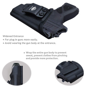 IWB Kydex Holster Custom Fit: Taurus TH9C Pistol - Inside Waistband Concealed Carry - Adj. Cant Retention - Cover Mag-Button - Widened Entrance - No Wear, No Jitte