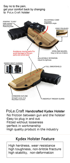 IWB Tactical KYDEX Gun Holster Custom Fits: SpringField XD-9 Single Stack Pistol Case Inside Waistband Carry Concealed Holster Guns Accessories Pouch Bag - Tan - PoLe.Craft Holster & Knives