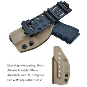 Kydex OWB Holster Fit Glock 19 19x / Glock 23 25 32 / Glock 17 22 31 Glock 26 27 30s (Gen 1-5) CZ P10 Pistol Case Waistband Outside Carry 1.5-2 Inch Belt Clip - Adj. Width Height Cant - Entrance Widen - Tan - PoLe.Craft Holster & Knives