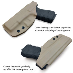 IWB Kydex Holster Fits: Glock 19 19X / Glock 23 / Glock 25 / Glock 32 (Gen 1-5) / Cz P10 Pistol Case Inside Waistband Carry Concealed Holster Glock 19 Guns - Adj. Height & Cant - Entrance Widen - Tan - PoLe.Craft Holster & Knives