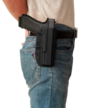 Kydex OWB Holster Fit: Glock 17 22 31 / Glock 19 19x / Glock 23 25 32 / Glock 26 27 30s (Gen 1-5) CZ P10 Pistol Case Waistband Outside Carry 1.5-2 Inch Belt Clip - Black - PoLe.Craft Holster & Knives