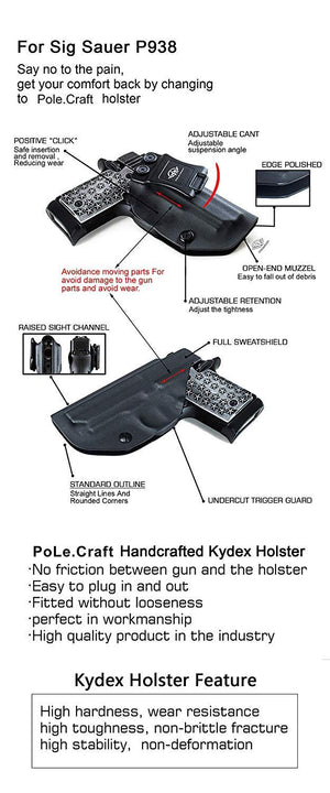 Kydex IWB Holster Fits: Sig Sauer P938 Pistol Case Inside Waistband Carry Concealed Holster P938 Gun Accessories - Tan - PoLe.Craft Holster & Knives
