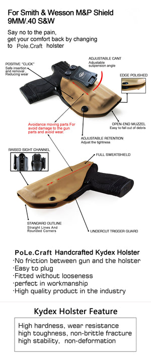 Kydex IWB Holster Fit: Smith & Wesson M&P Shield 9mm .40 S&W Pistol Case Concealed Carry - Inside Waistband Carry Concealed Holster M&P Shield 9mm .40 - Tan - PoLe.Craft Holster & Knives