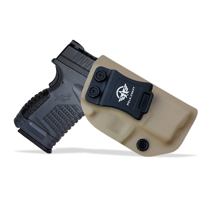 IWB Tactical KYDEX Gun Holster Custom Fits: Springfield XD-S 3.3" 9mm .40 S&W .45ACP Single Stack Pistol Case Inside Waistband Carry Concealed Holster Guns Pouch Bag - Tan