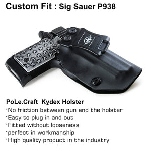 Kydex IWB Holster Fits: Sig Sauer P938 Pistol Case Inside Waistband Carry Concealed Holster P938 Gun Accessories - Black - PoLe.Craft Holster & Knives